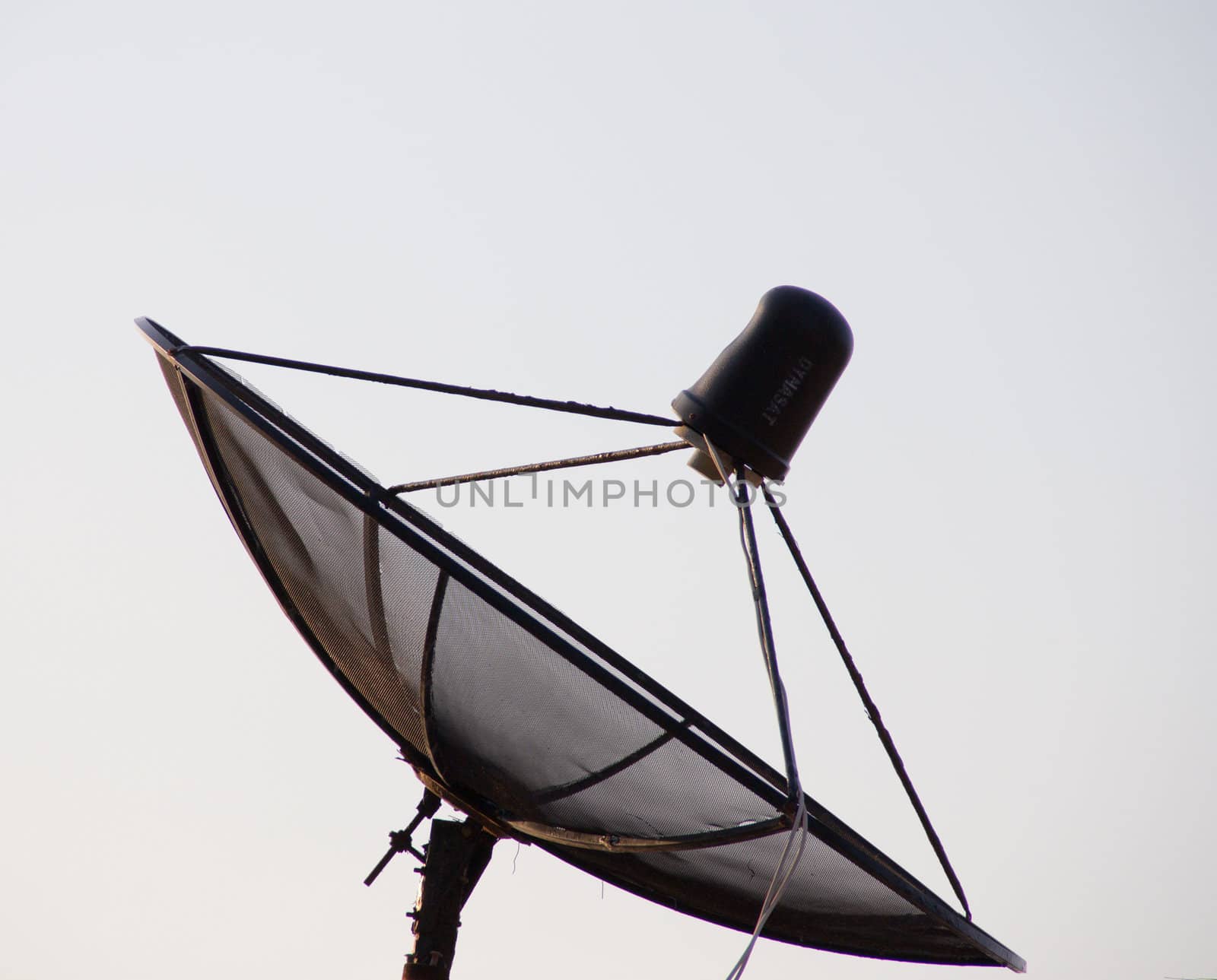 A large black satellite dish
