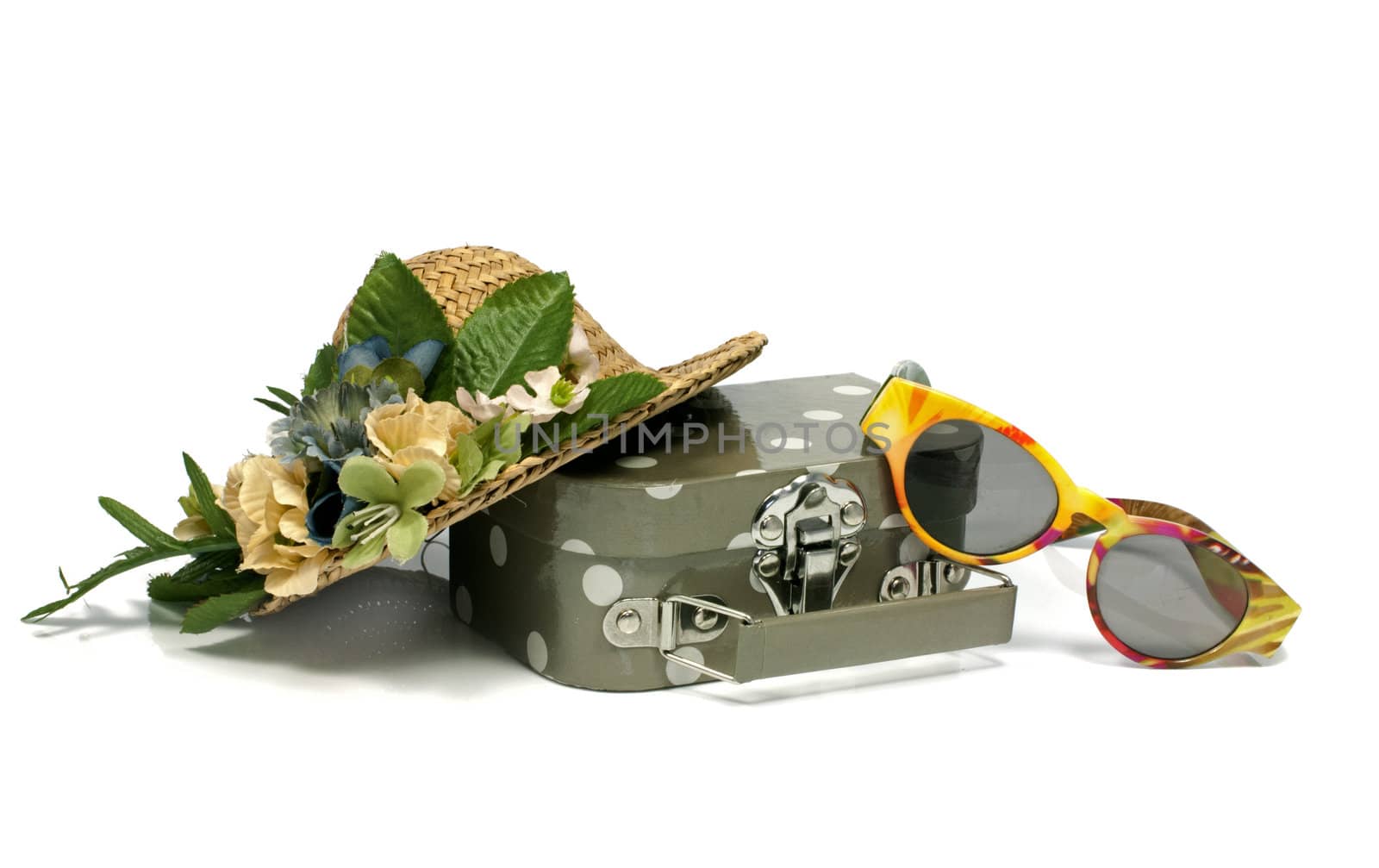 summer tools like suitcase hat and sunglasses
