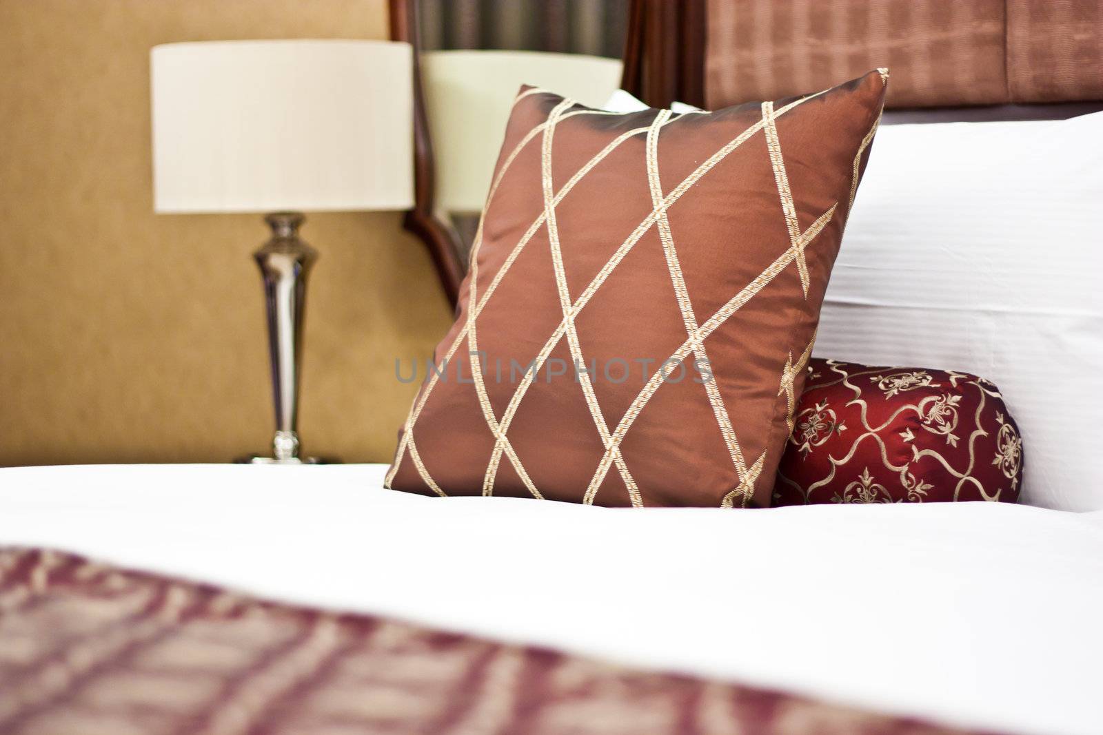 Concept for luxury and Honeymoon, pillows in a luxury hotel