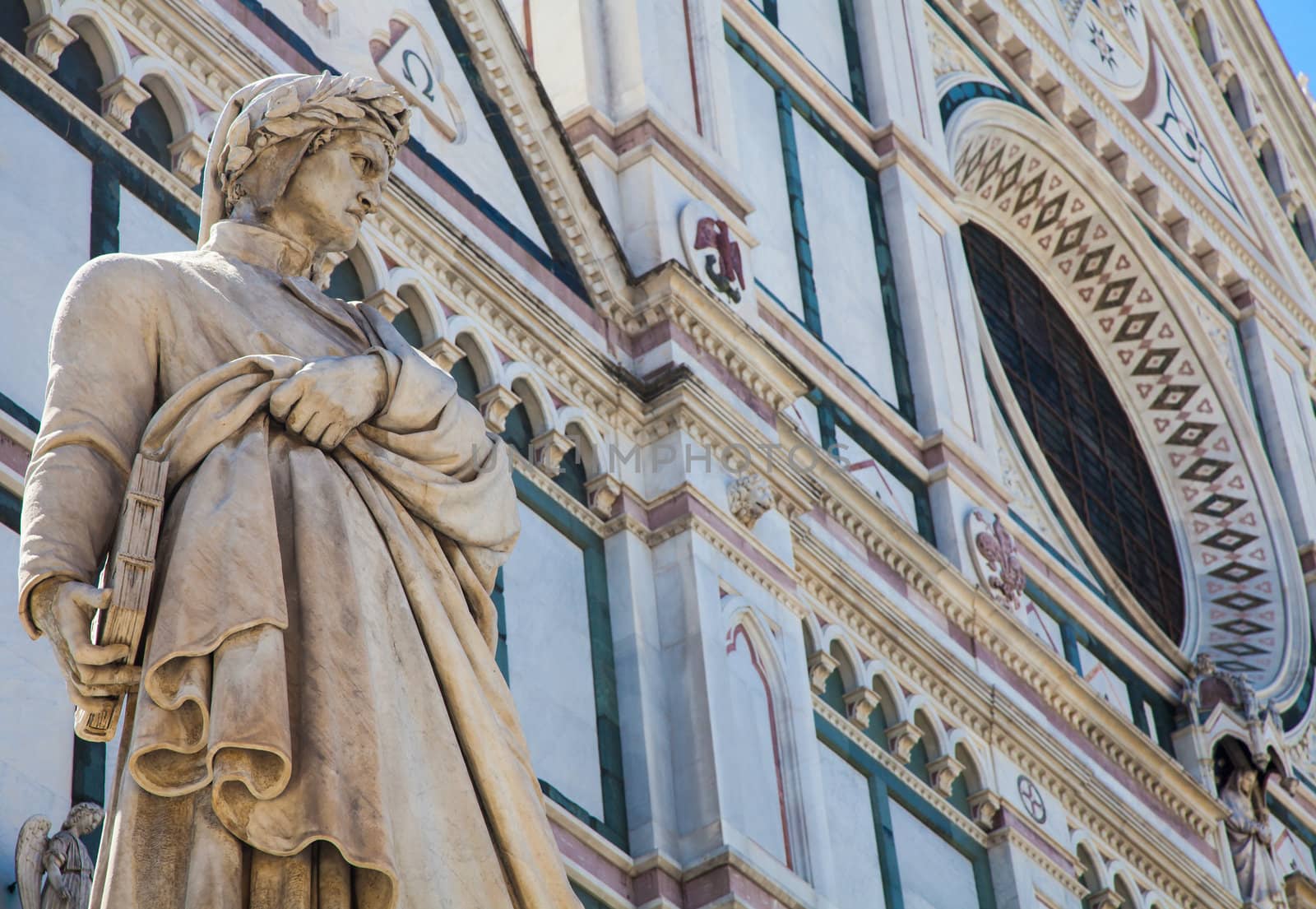 Dante's statue in front of Santa Croce church - Florence, Italy