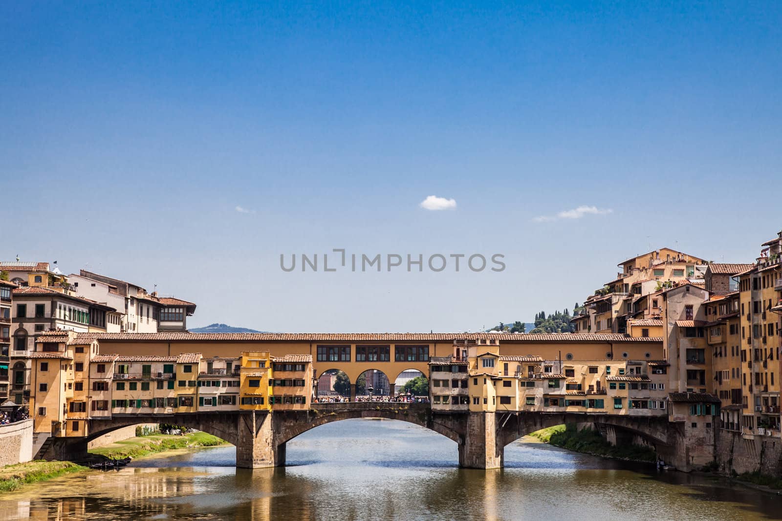 Italy, Florence. View of Ponte Vecchio, the main landmark of the city