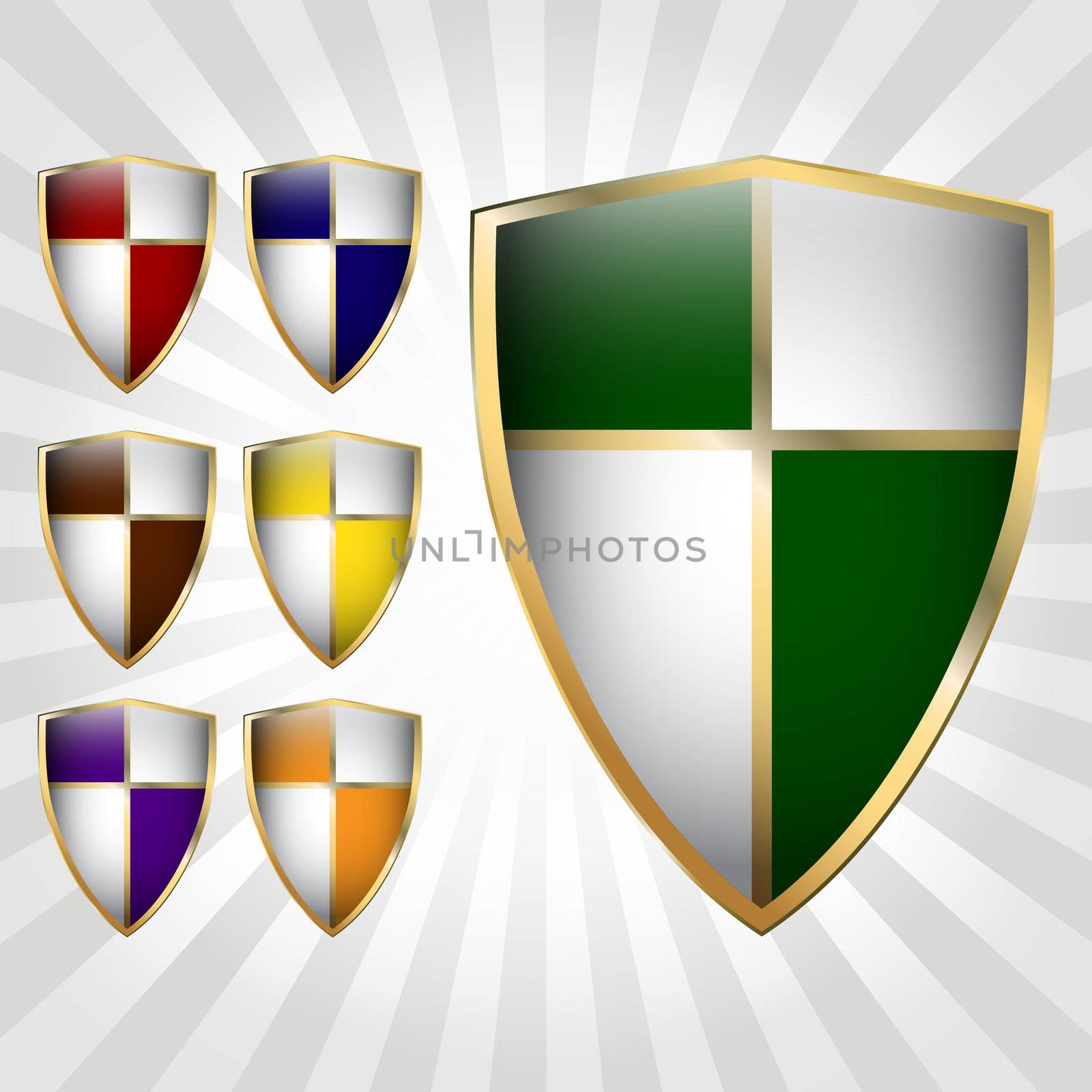 Set of seven vector shields