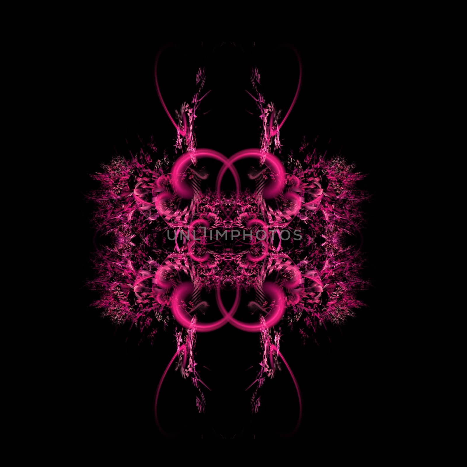 Symmetrical abstract fractal background isolated on black