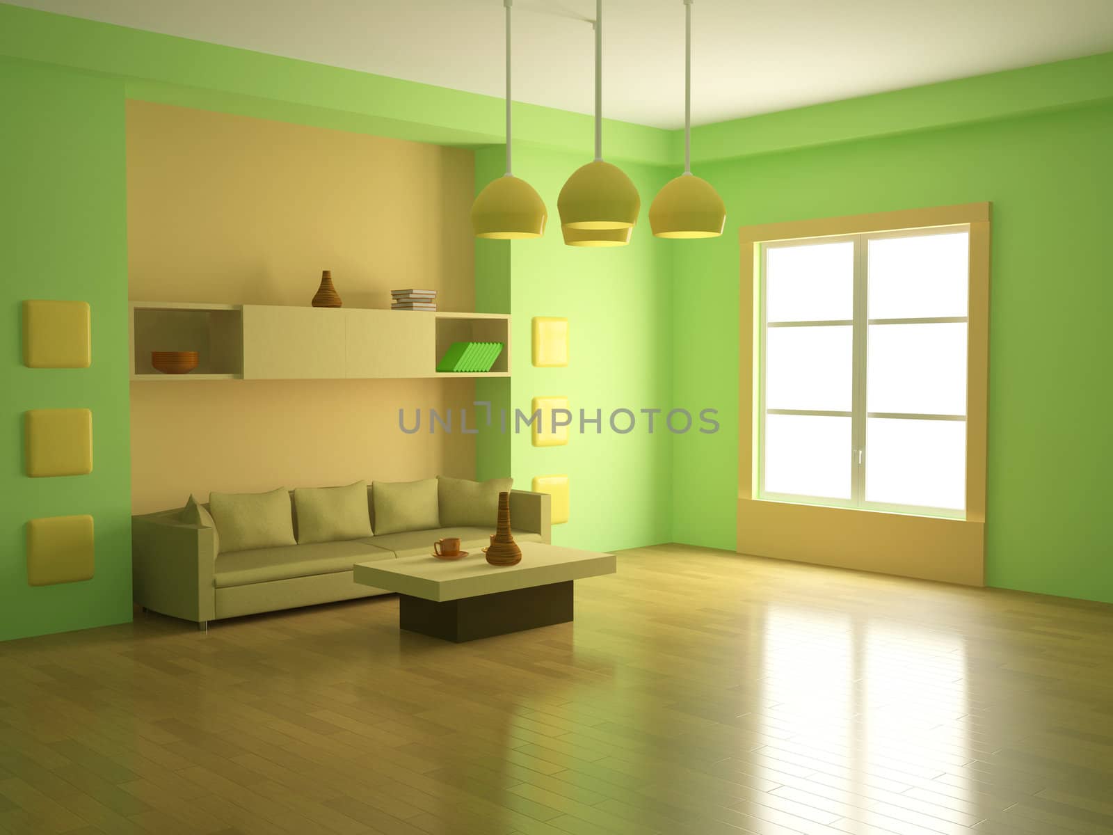 The interior of a large room with furniture