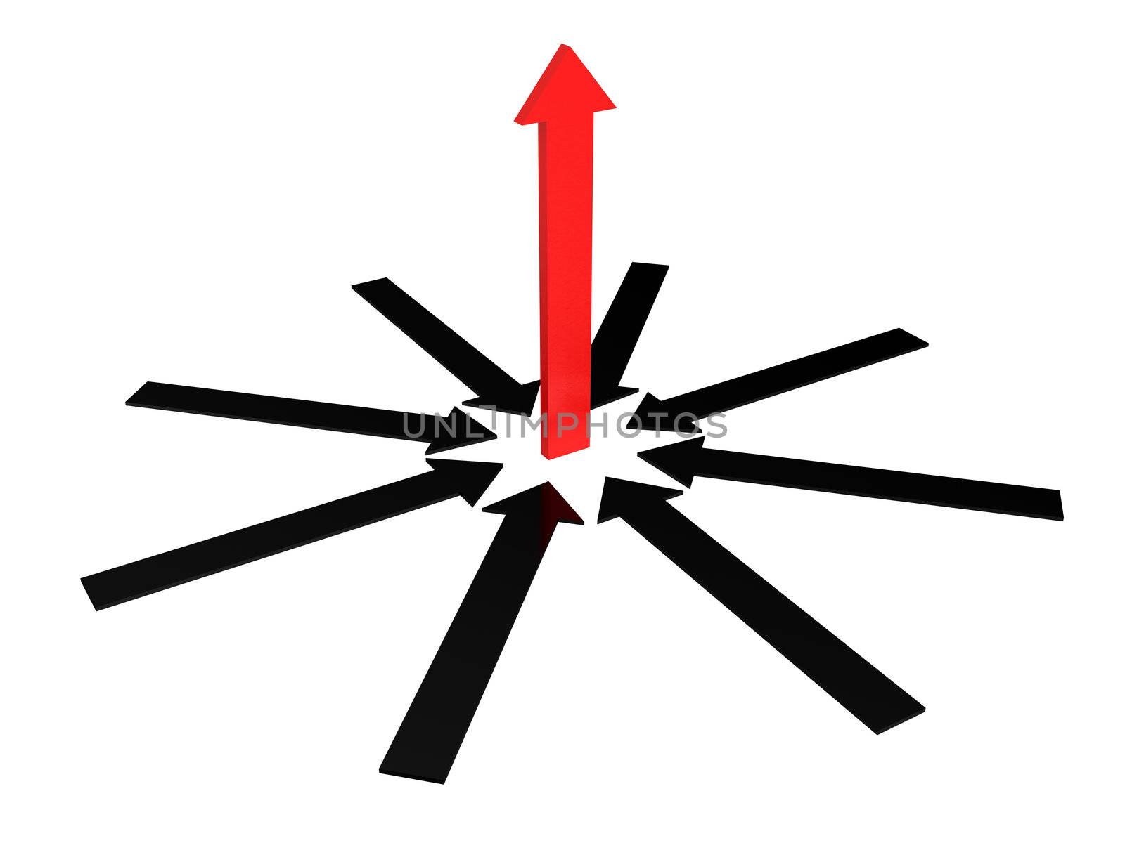 The red arrow above other grey arrows