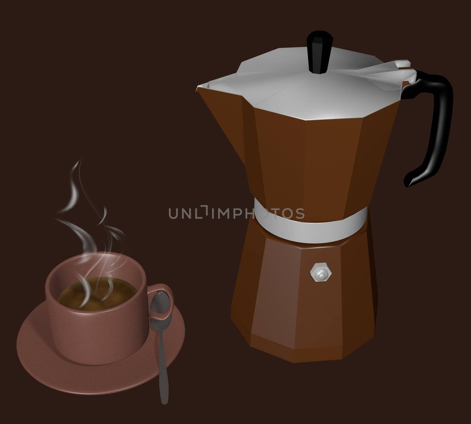 Coffee pot with little cup of coffee