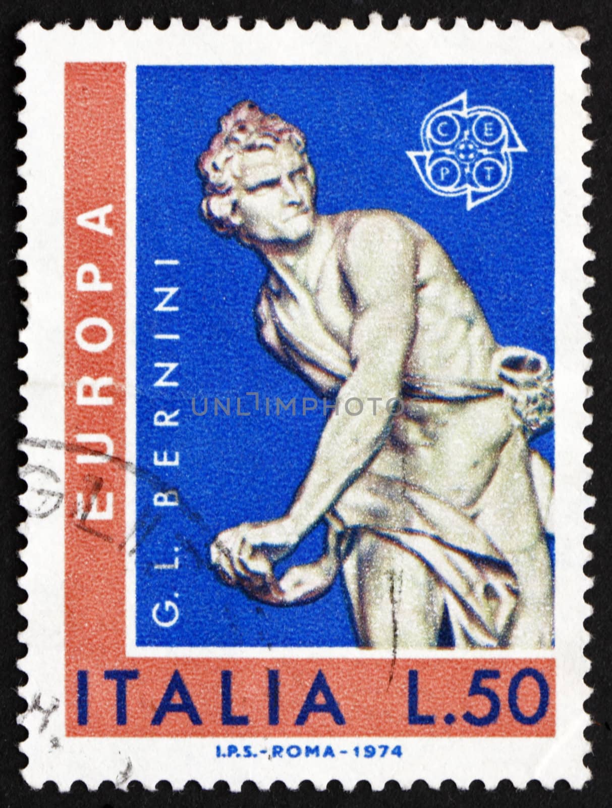 ITALY - CIRCA 1974: a stamp printed in the Italy shows David, Sculpture by Giovanni Lorenzo Bernini, circa 1974