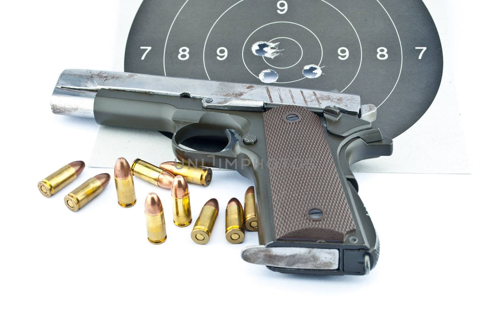 9-mm handgun and target shooting