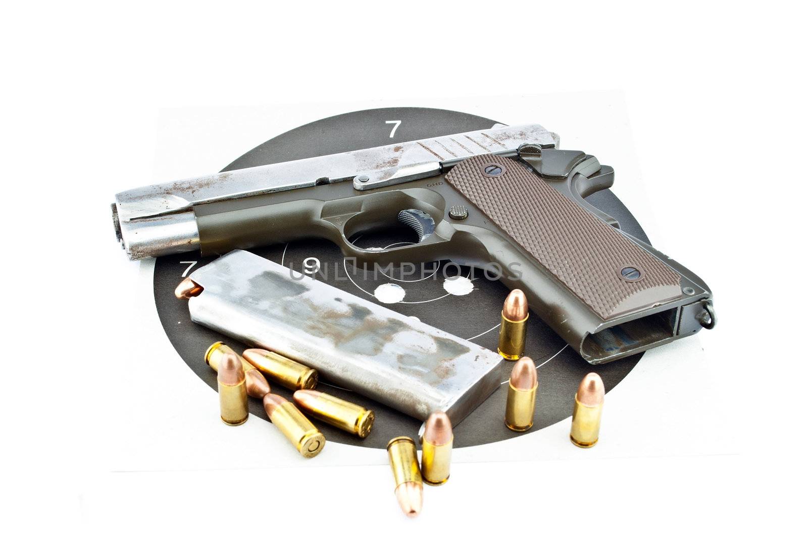 9-mm handgun and target shooting