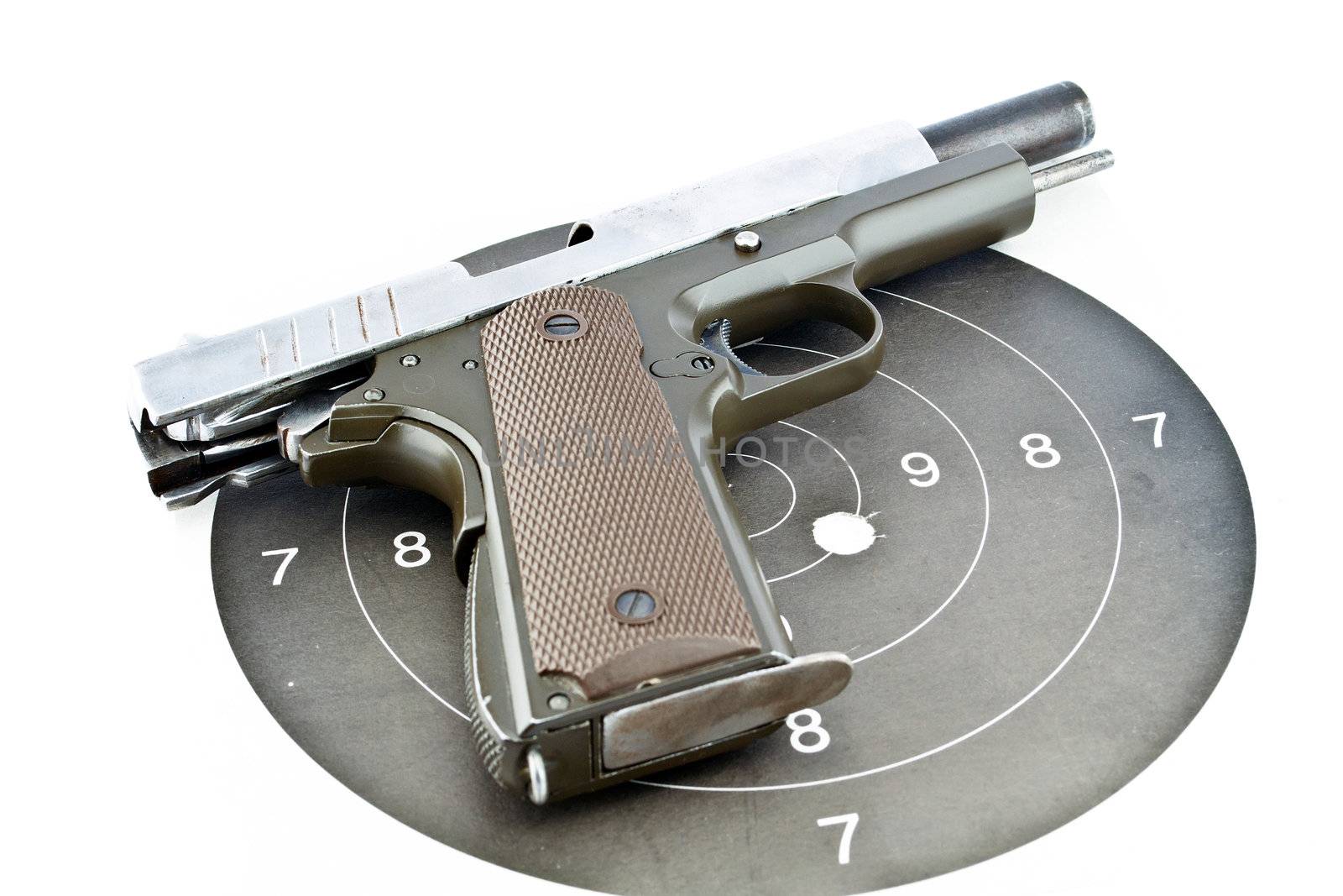 9-mm handgun and target shooting