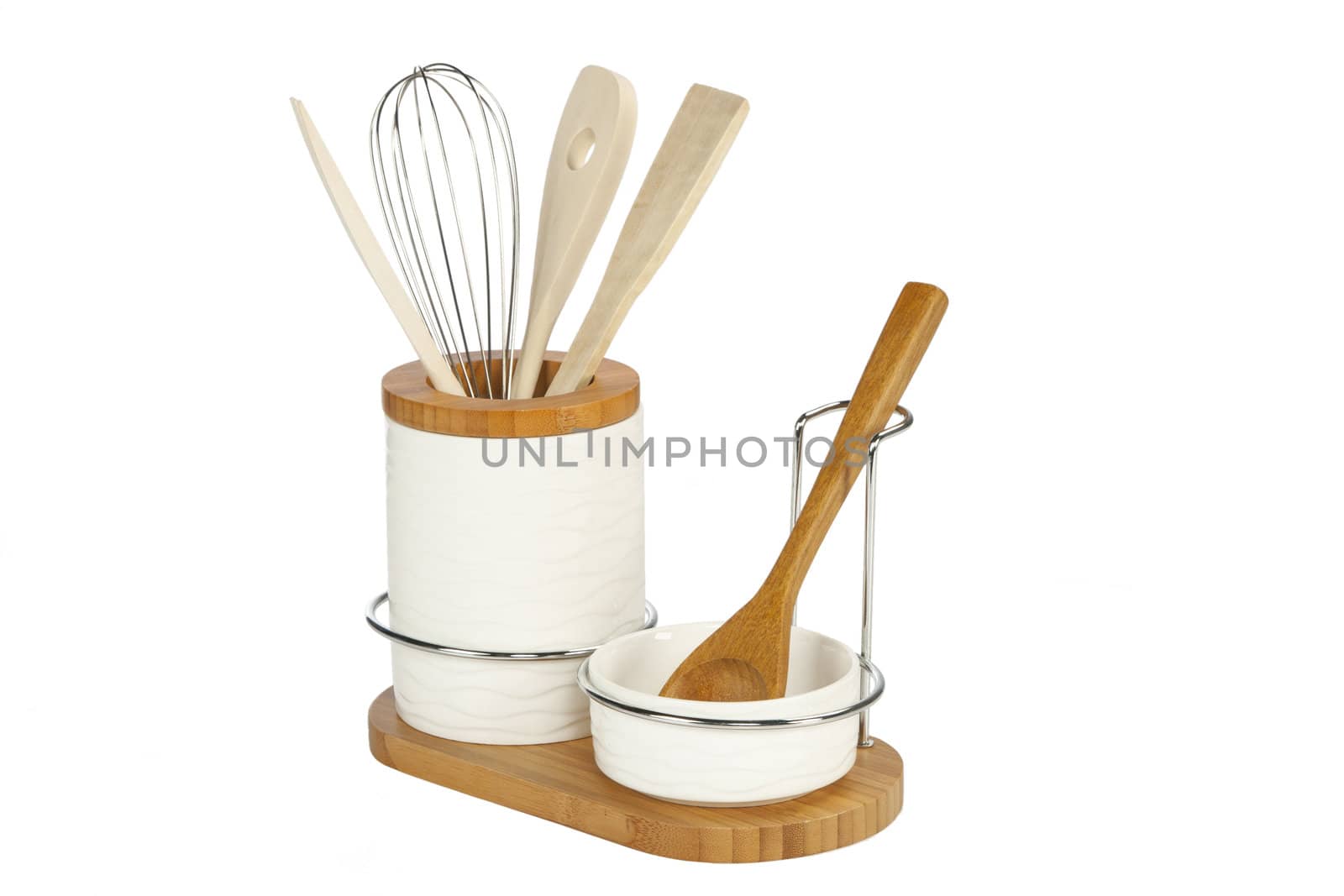 Kitchen Tools, wooden cutlery in ceramic pot