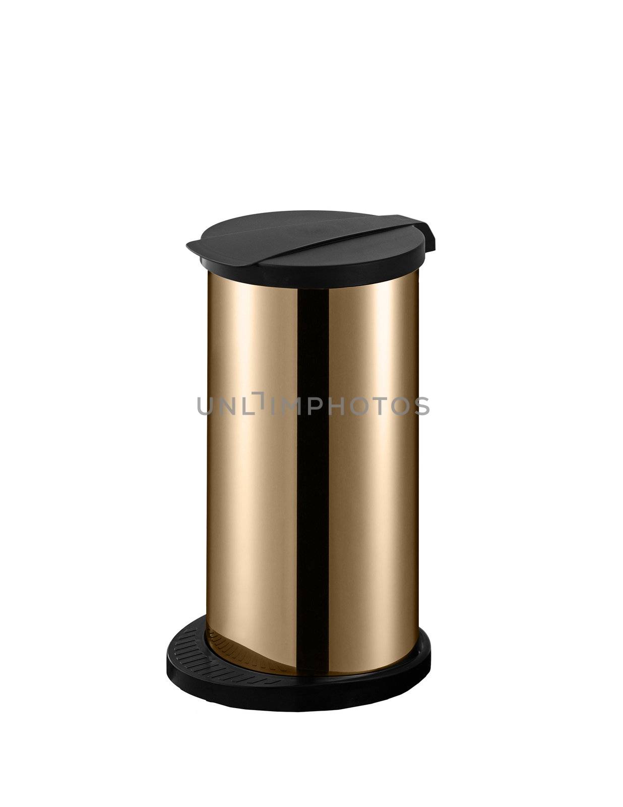 Refuse bin in room corner on white