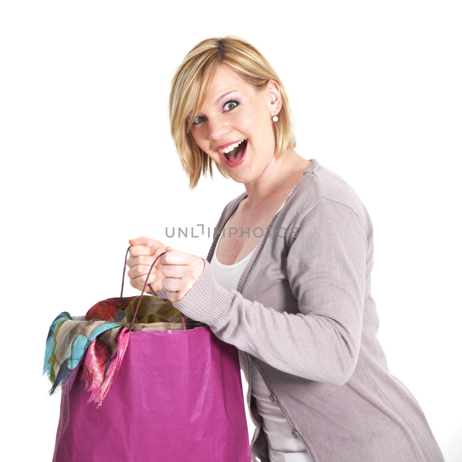 Ecstatic shopaholic with full carrier bag  by Farina6000
