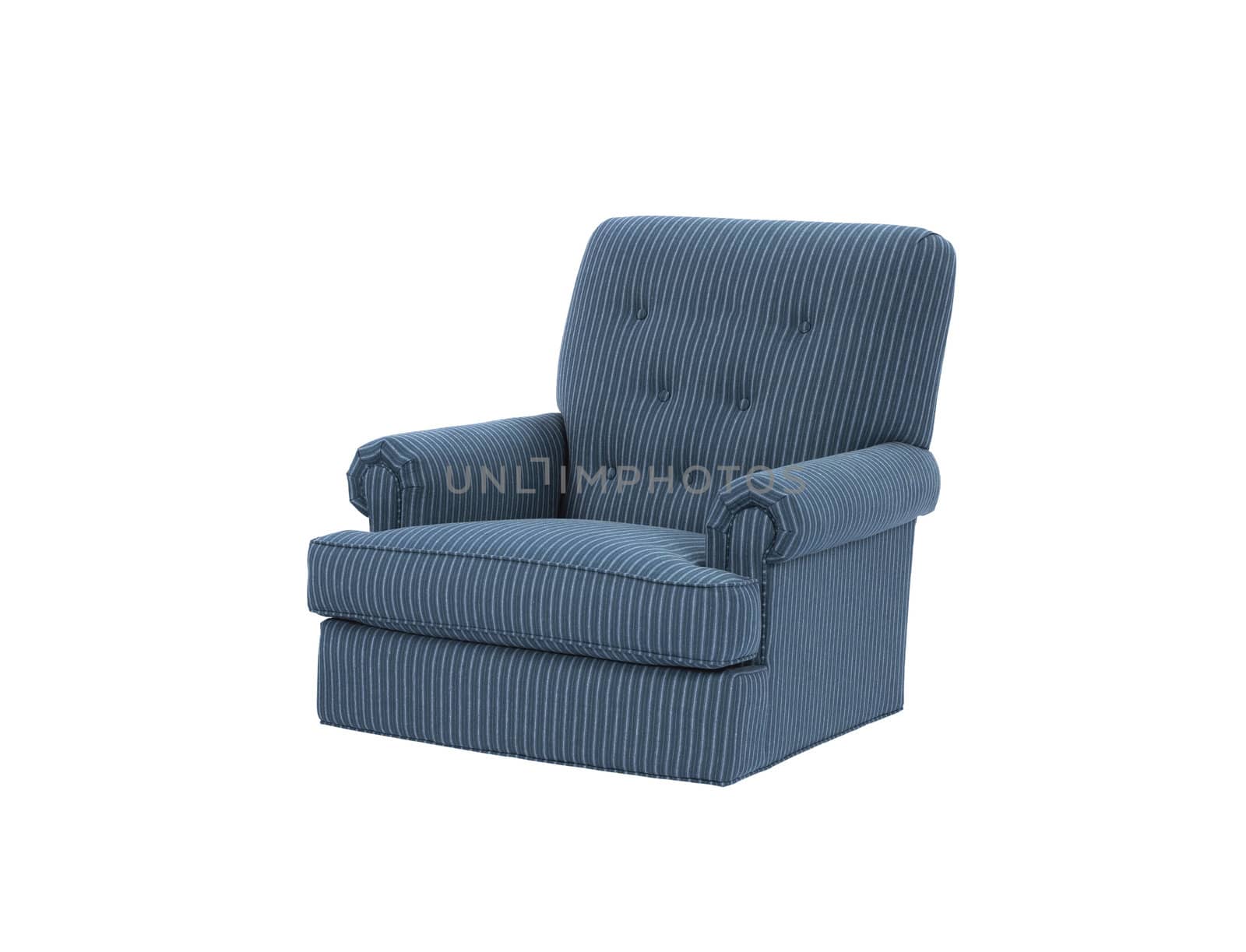 Dark blue soft armchair isolated on white