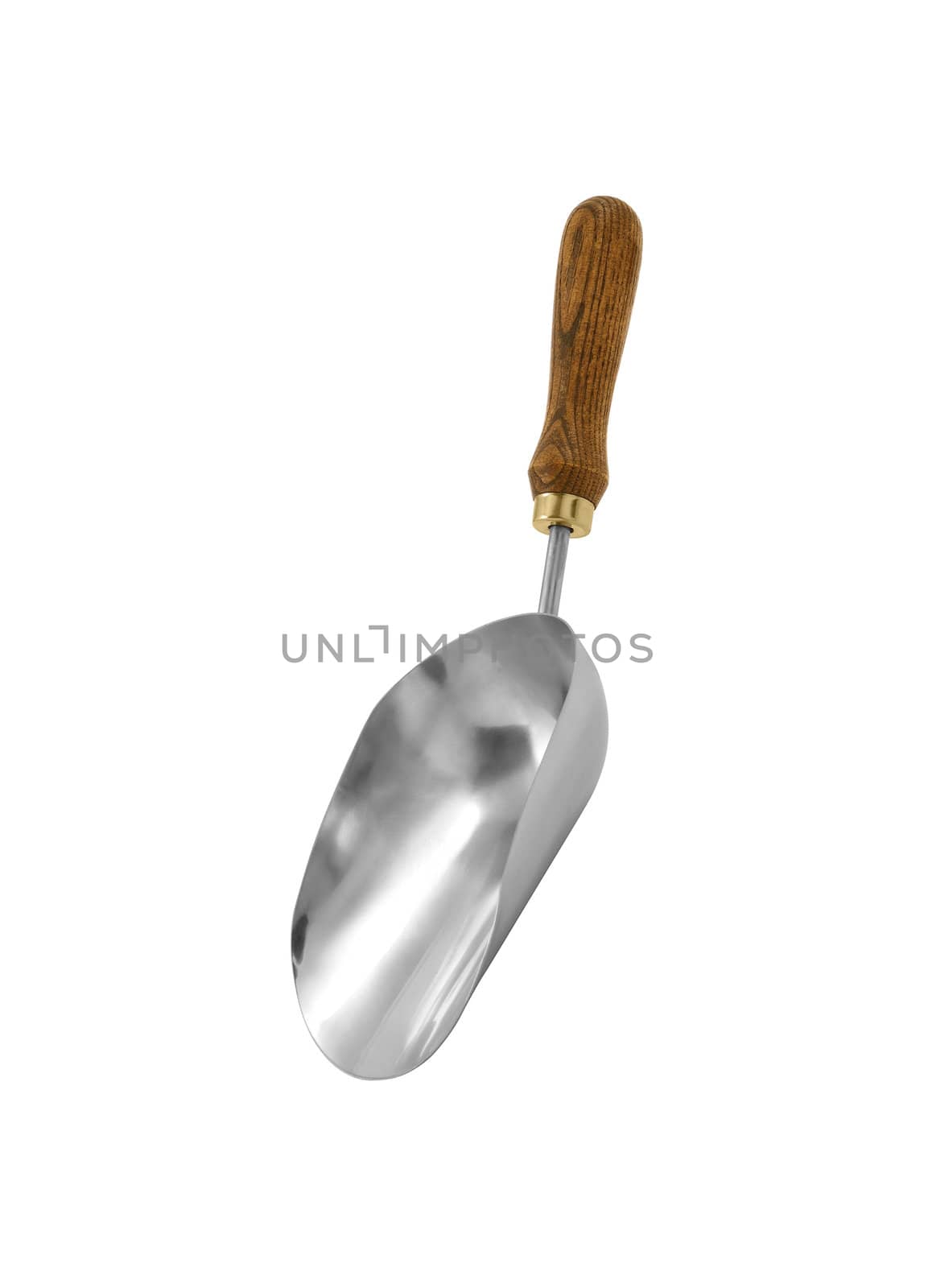 shovel with wooden handle isolated on white background