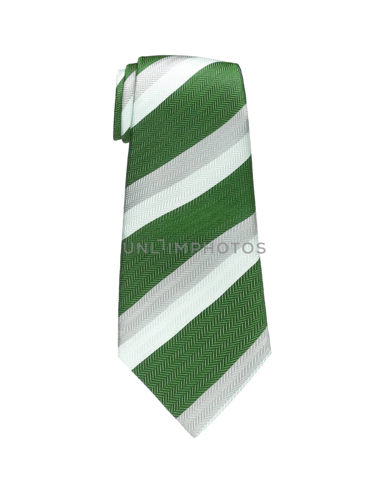 Green and white tie isolated on white
