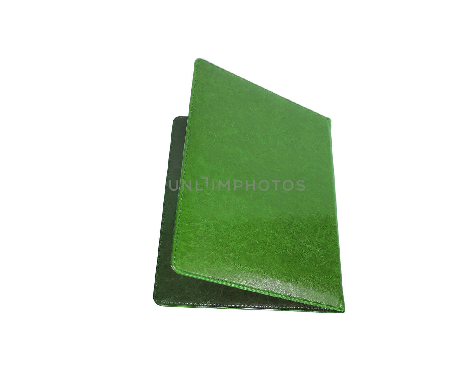 Leather green folder isolated on white