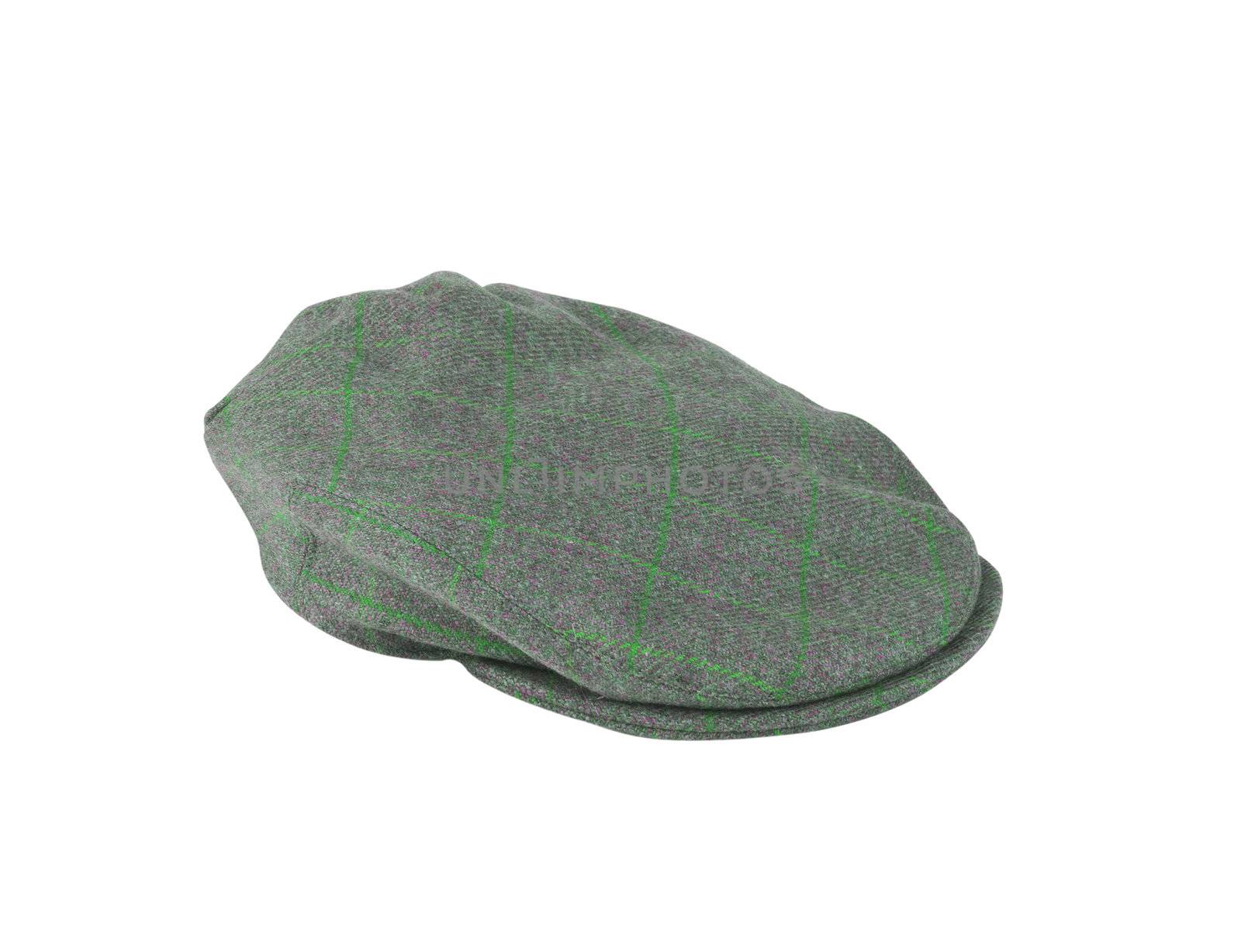 green felt man's cap isolated on white