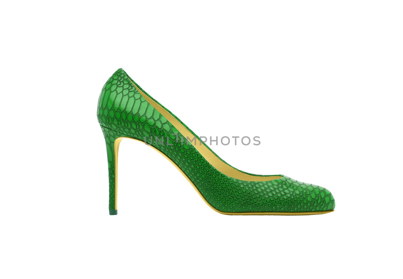 Green Female shoes on white background