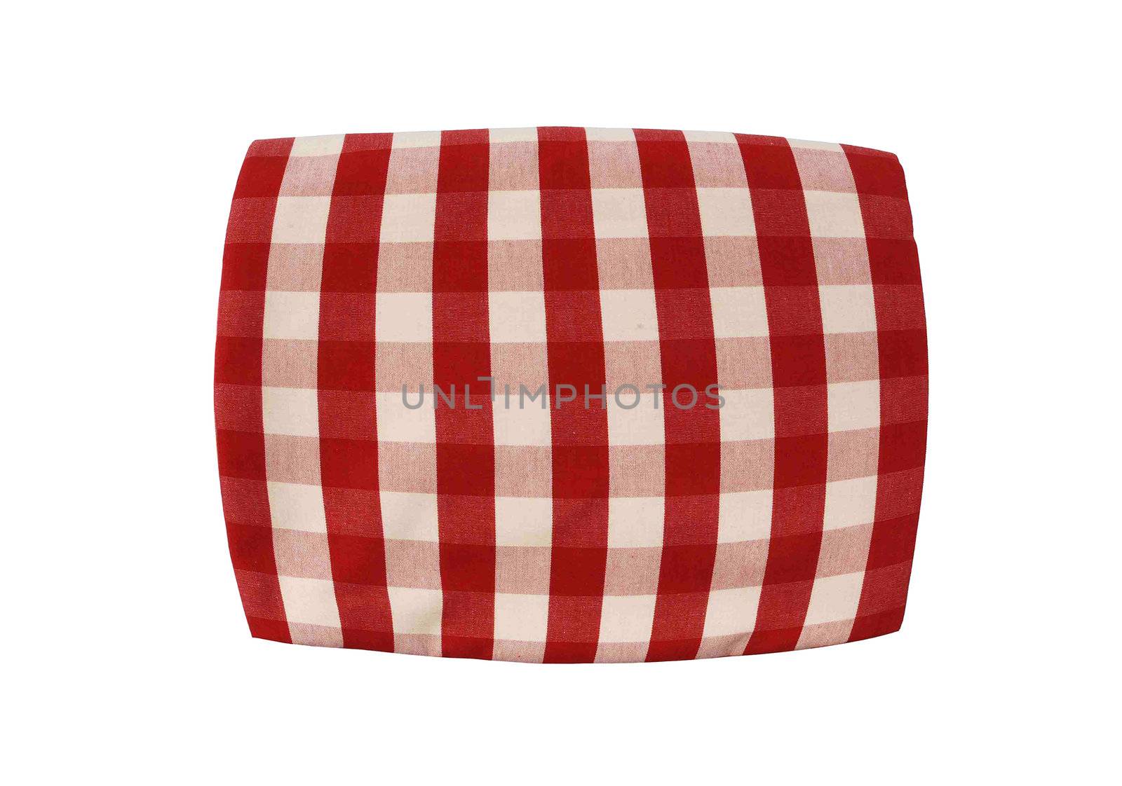 Red plaid pillow isolated on white