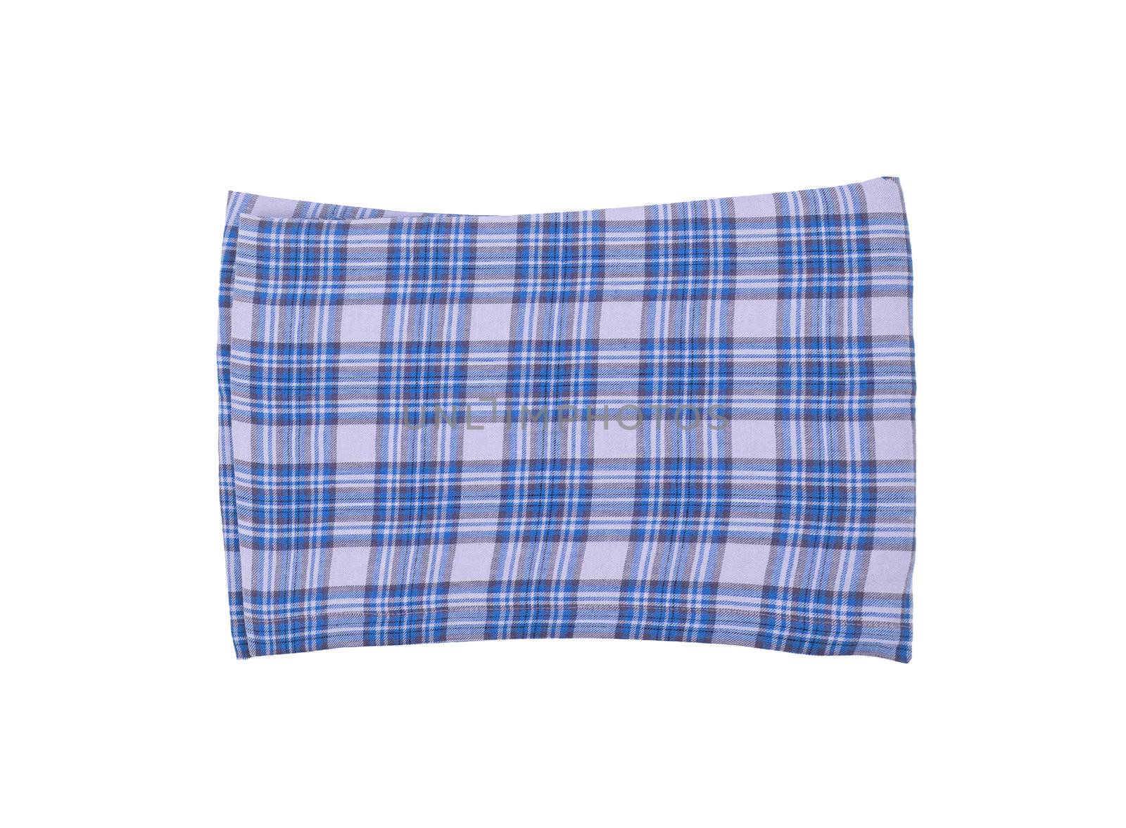 Blue plaid pillow isolated on white
