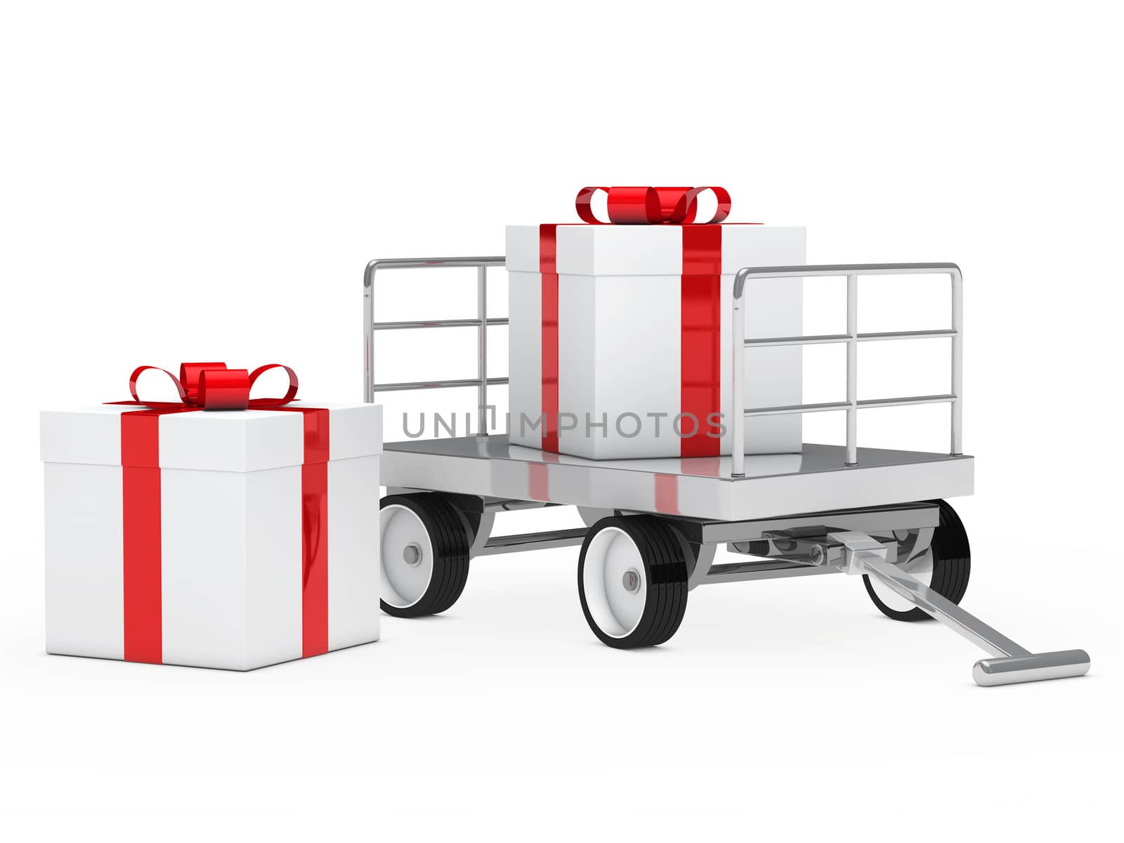 trolley with red white christmas gift box