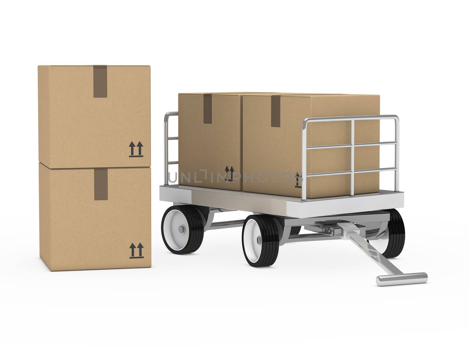 transport trolly with packages on white background