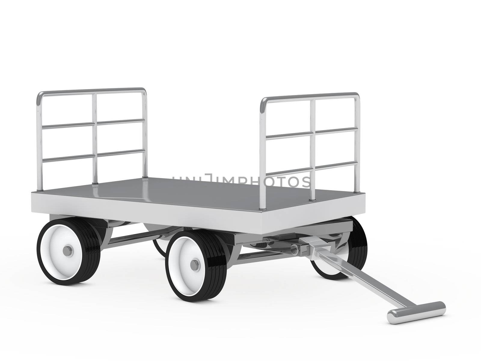 warehouse package chrome trolley on white background