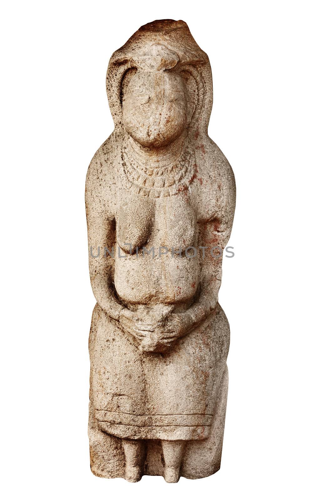 Ancient pagan stone statue of VI century is isolated on a white background