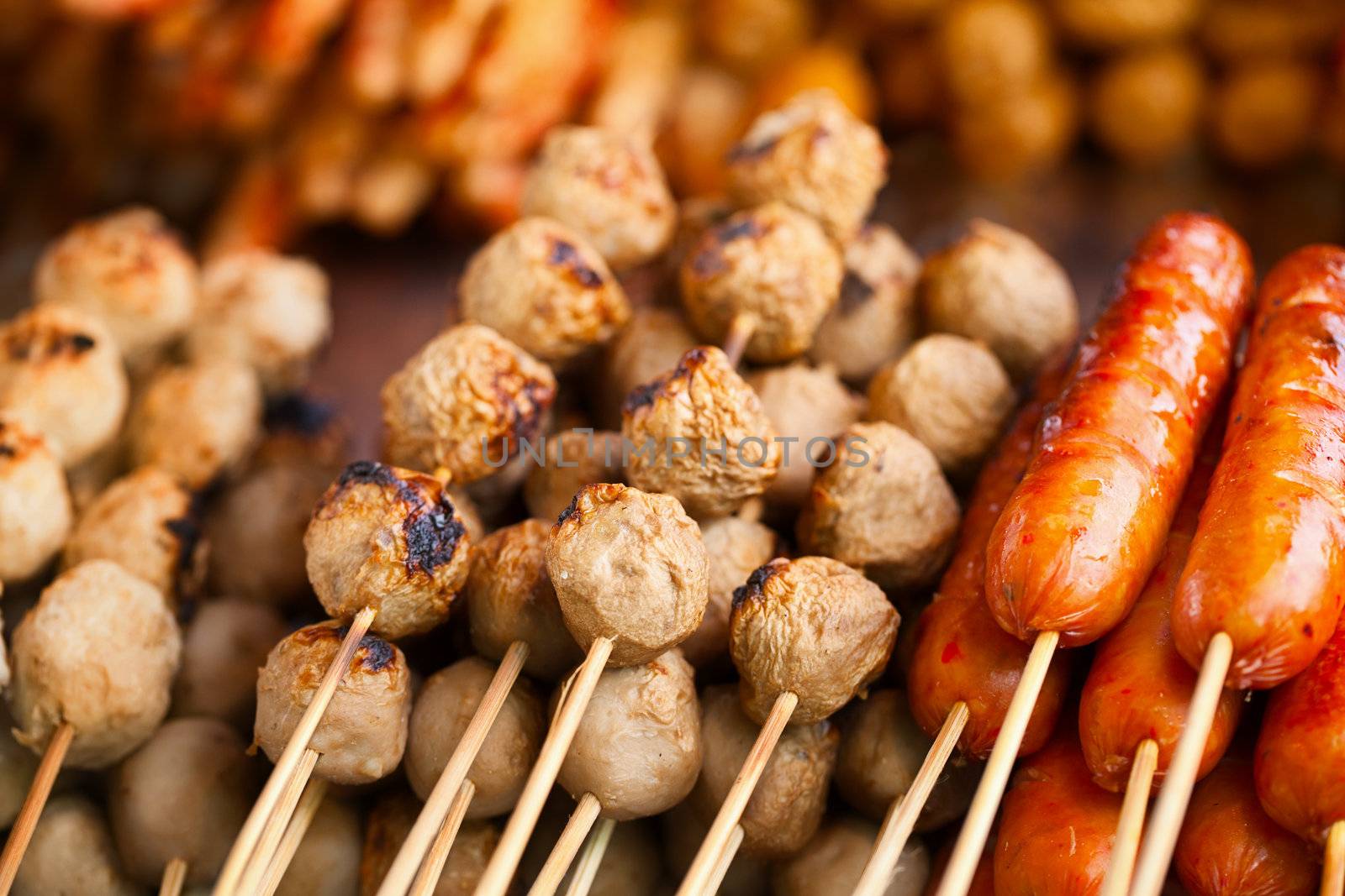 Barbecues on counter of the Asian market by pzaxe