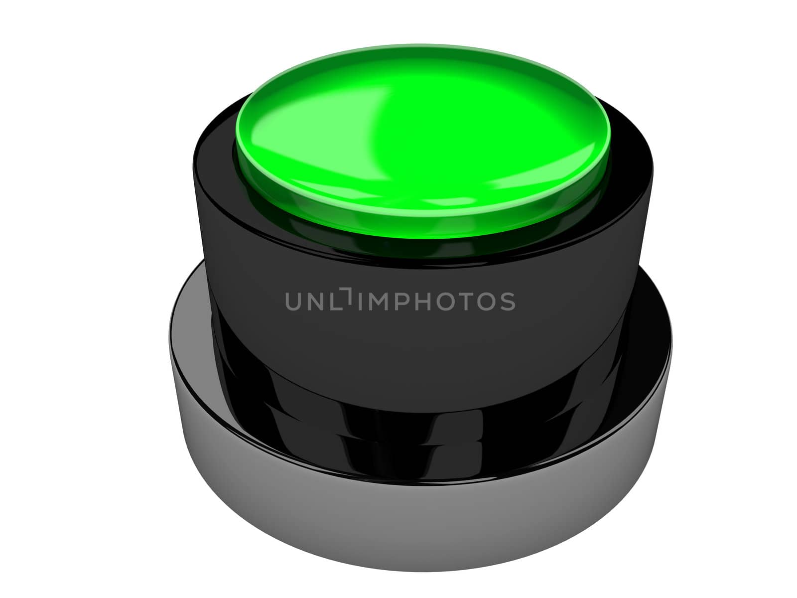 The green metal button on a white background