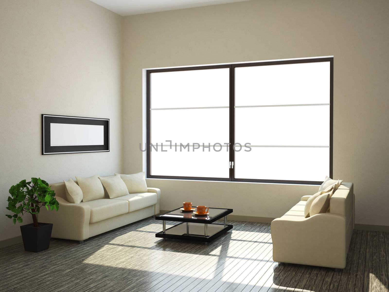 The interior of a large room with a window