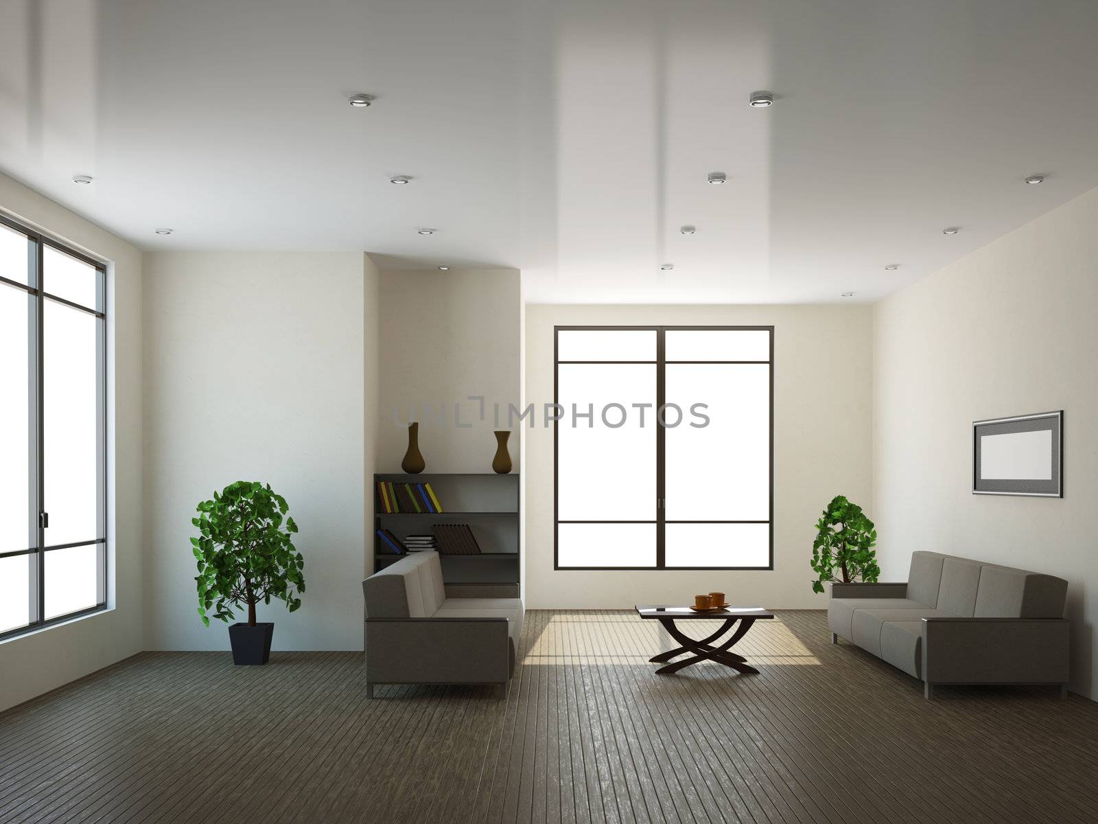 The interior of a large room with a window