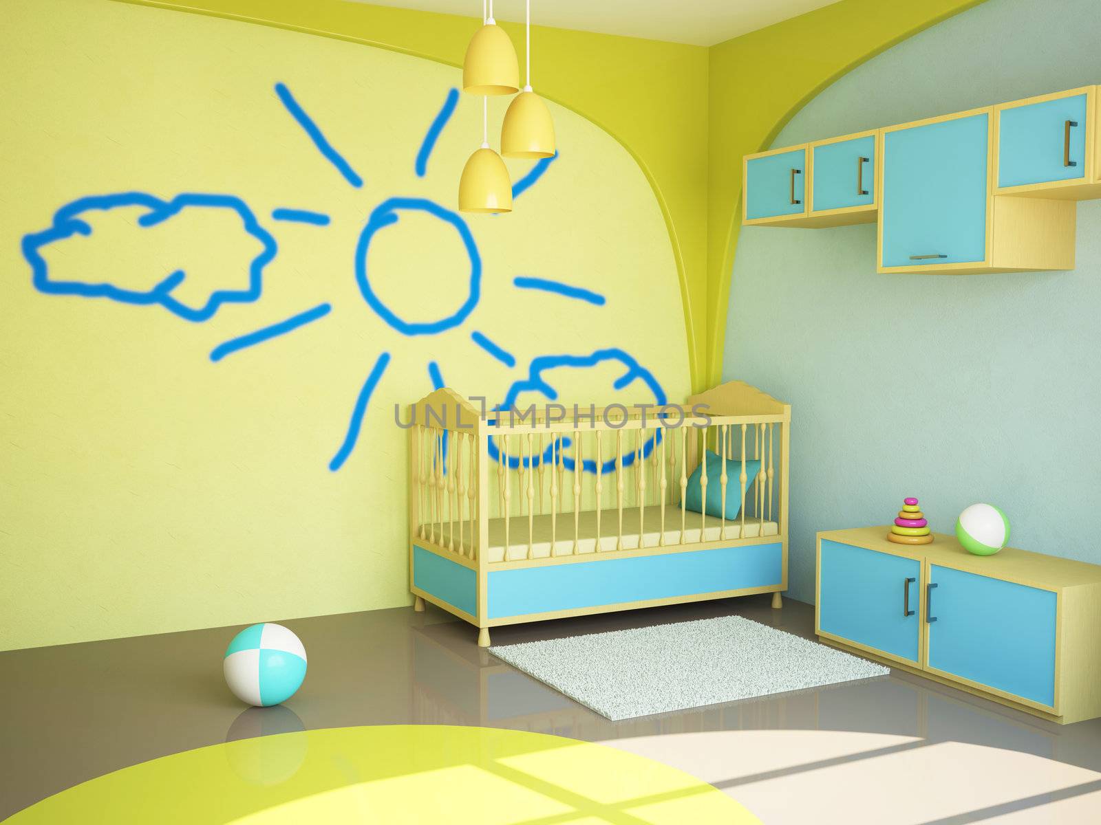 Room interior with a bed for the child