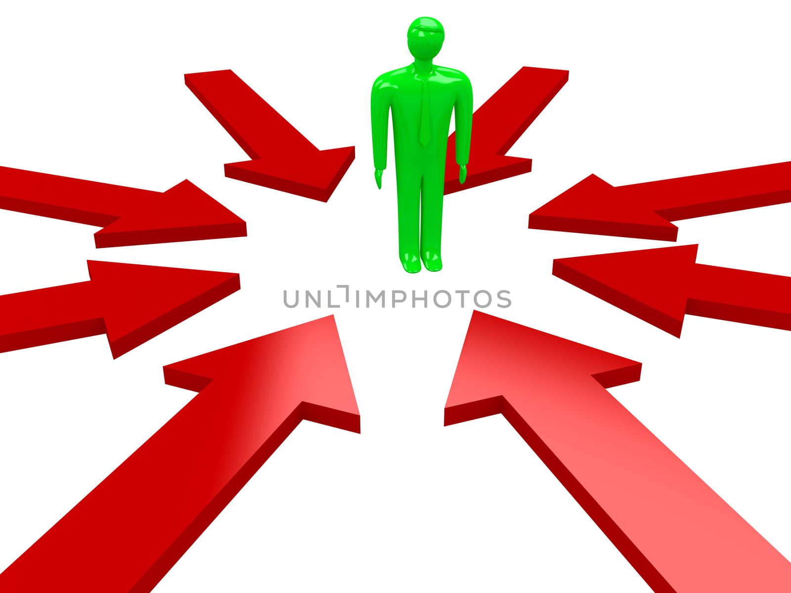 Many arrows are directed on the person