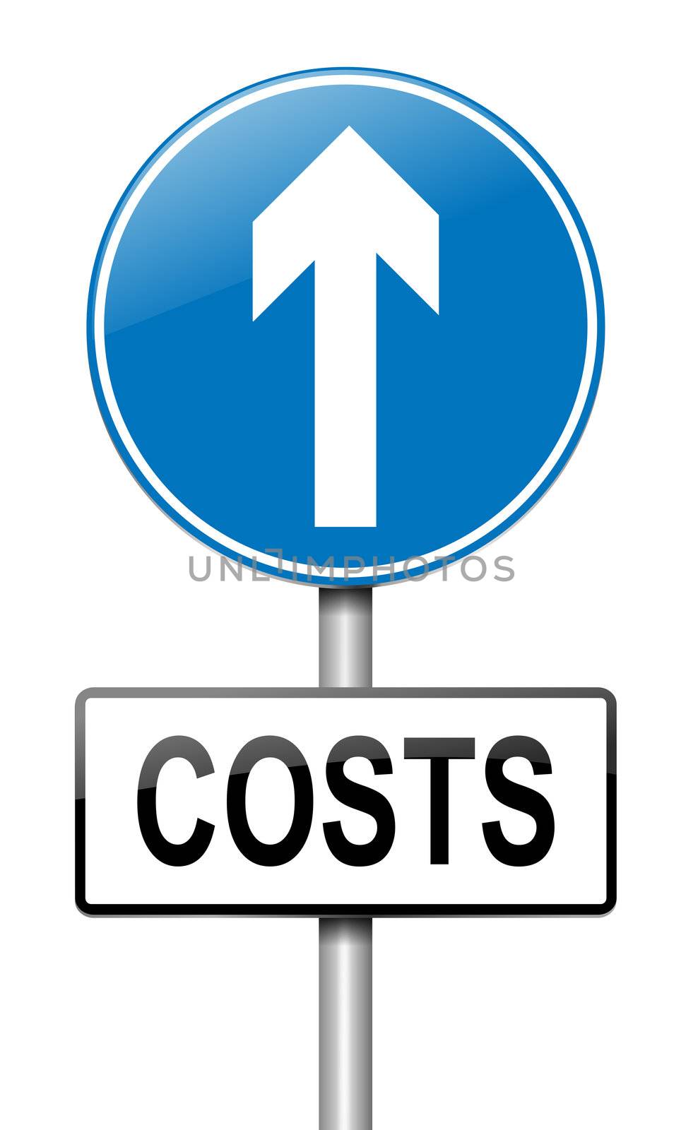 Illustration depicting a roadsign with a cost increase concept. White background.