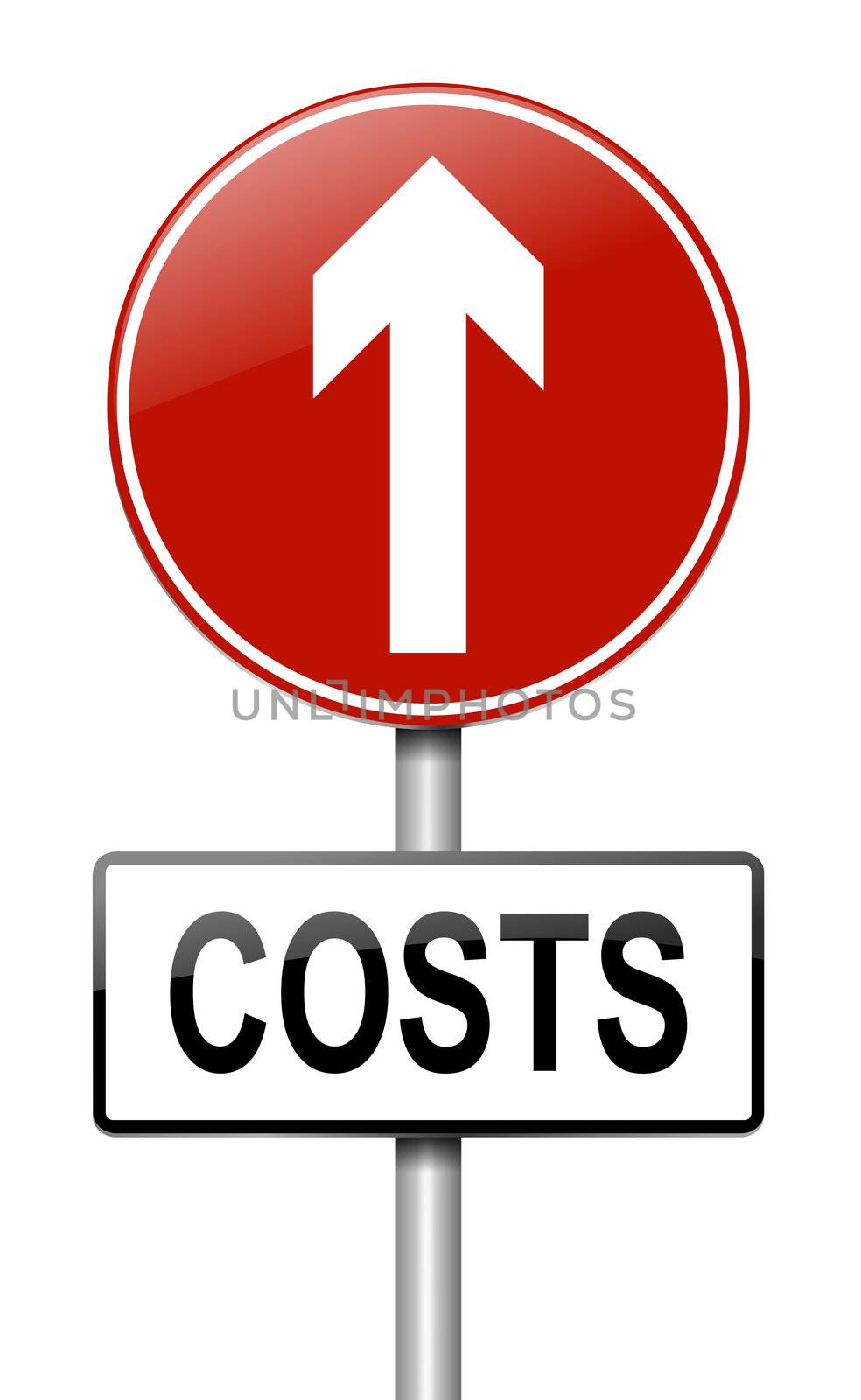 Illustration depicting a roadsign with a cost increase concept. White background.