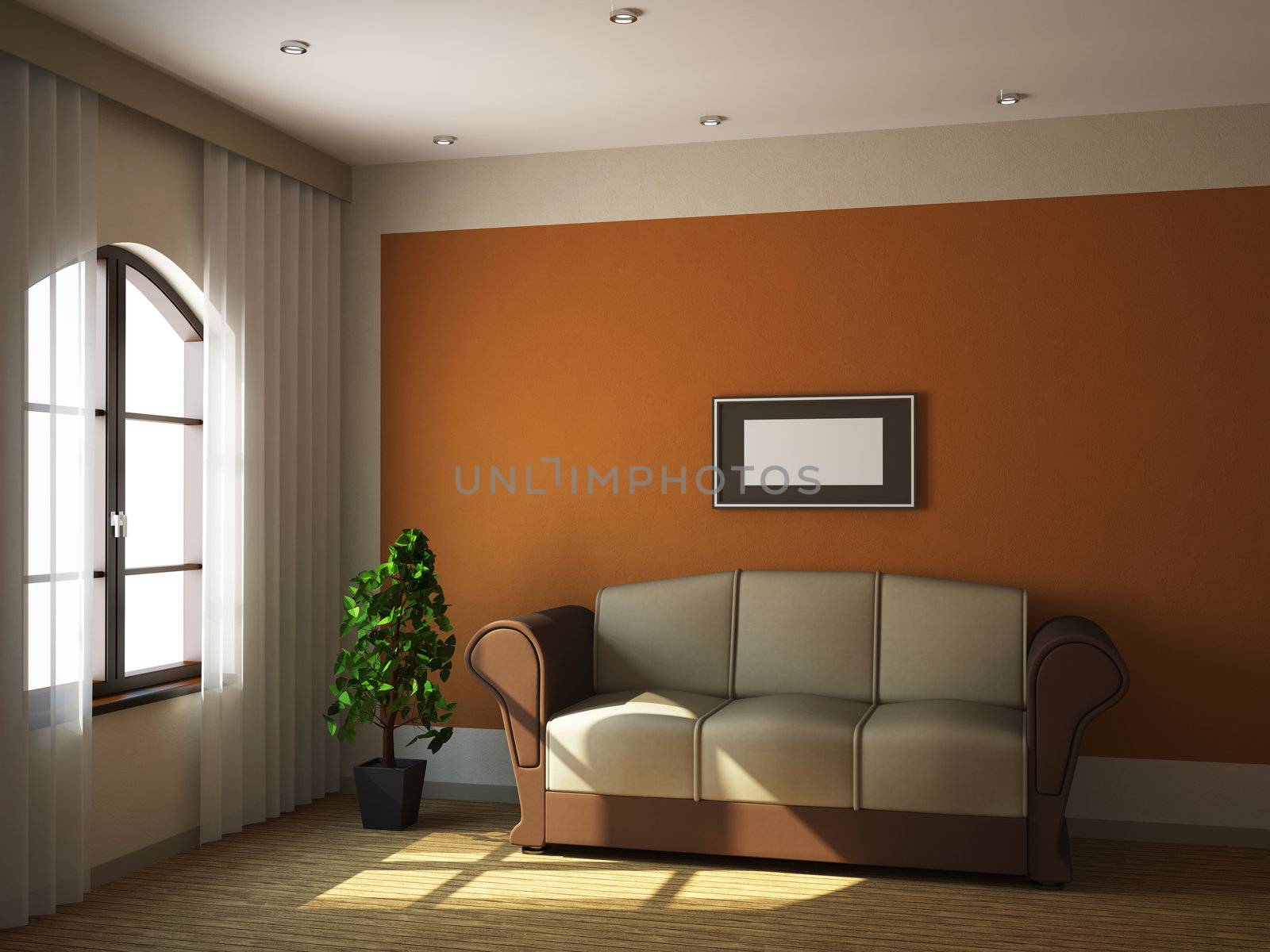 The interior of a small room with a window
