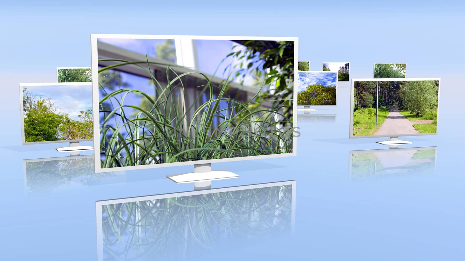 Group of LCD displays with picture galleries