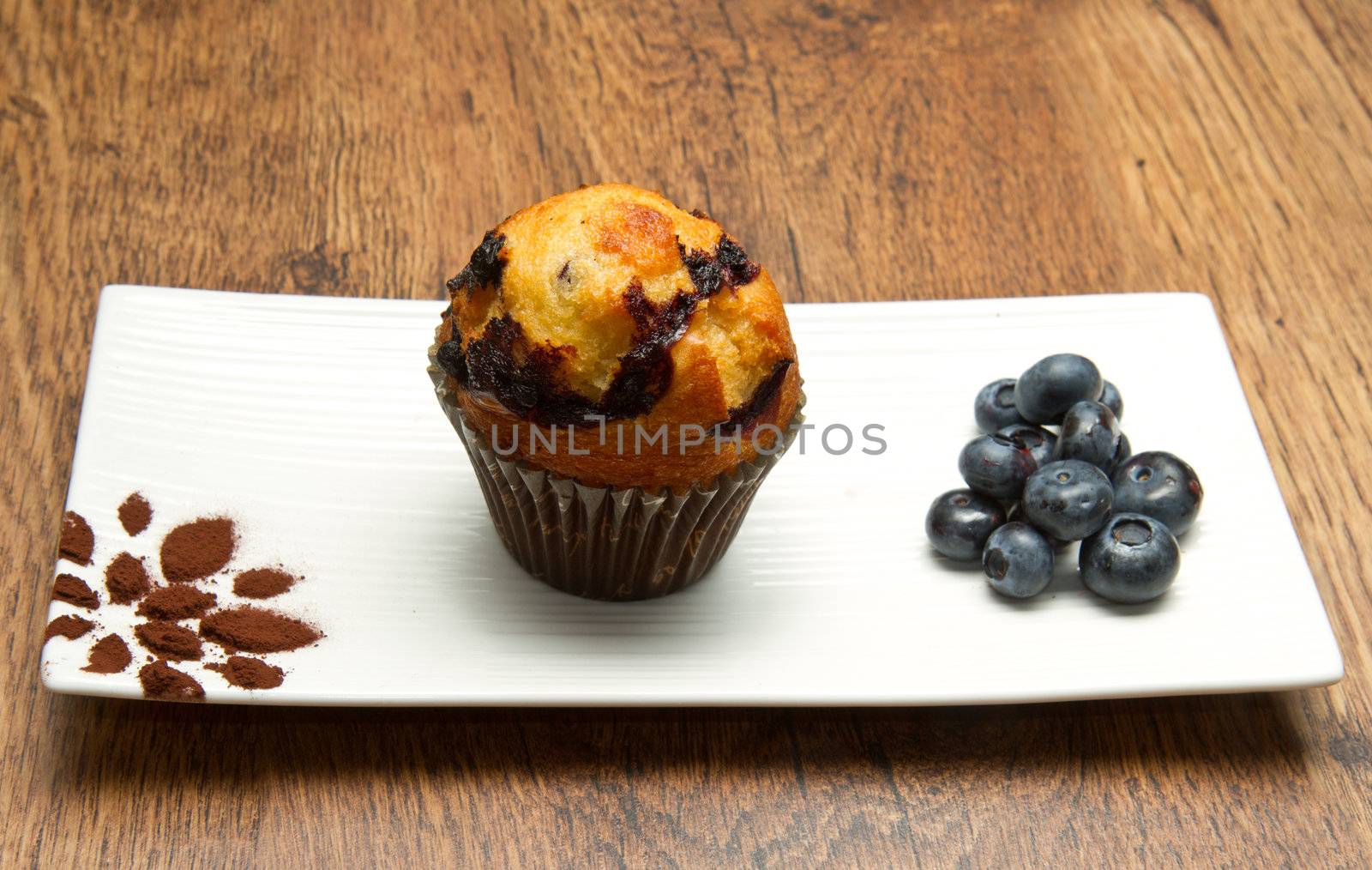 Home made chocolate chip muffin with blueberry