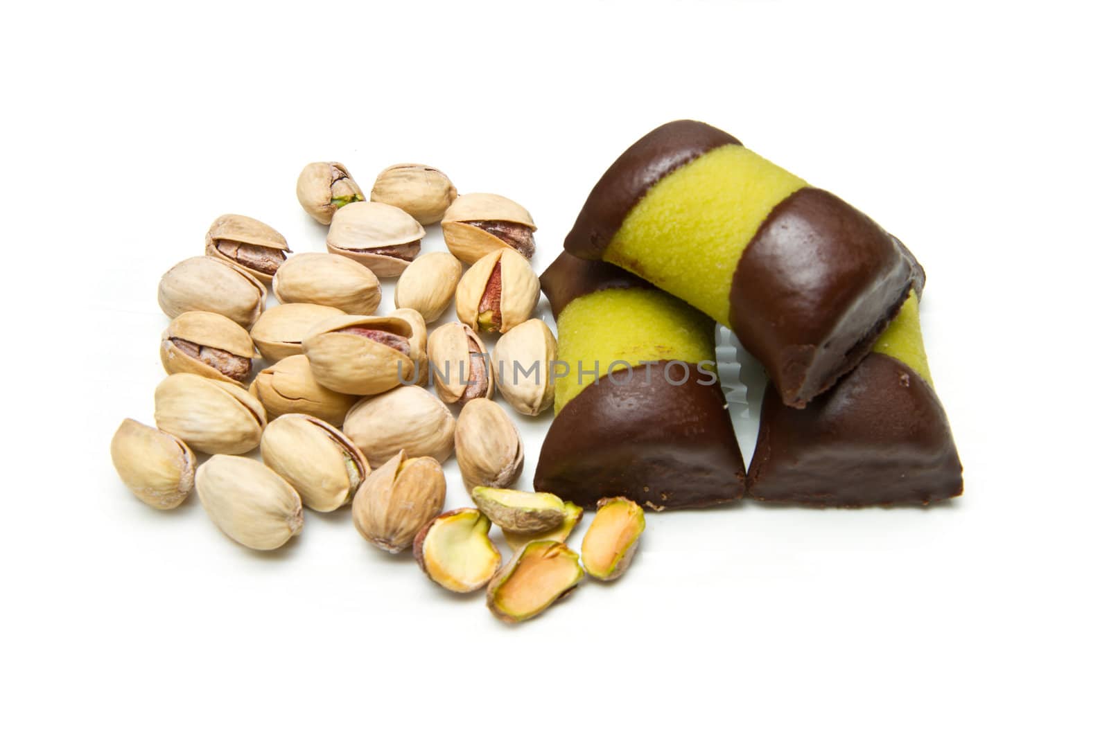 delicious chocolate pastries with pistachio
