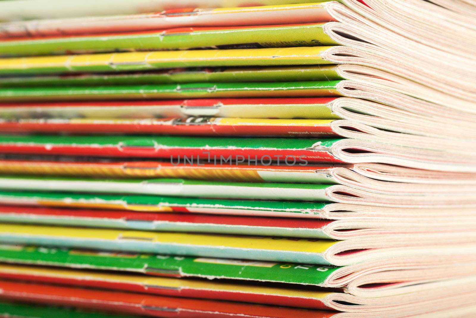 Closeup view of big stack of magazines