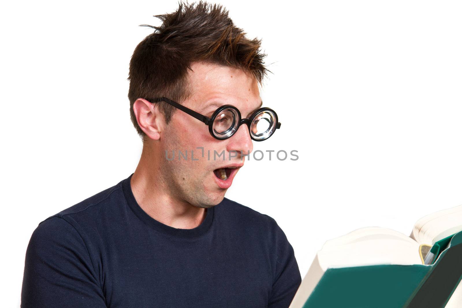 funny nerd reading a book
