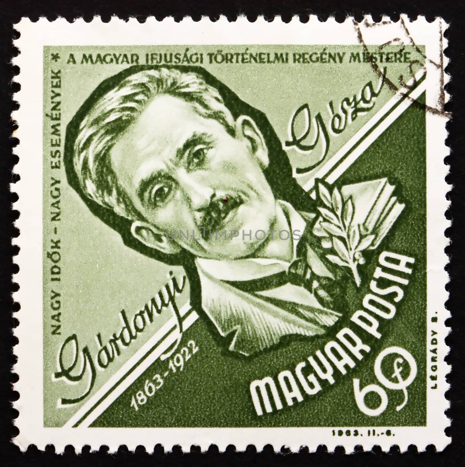HUNGARY - CIRCA 1963: a stamp printed in the Hungary shows Geza Gardonyi, Journalist, Writer of Hungarian Historical Novels for Youth, circa 1963