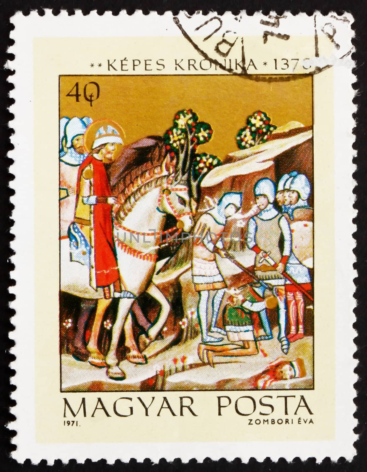 HUNGARY - CIRCA 1971: a stamp printed in the Hungary shows Beheading of Heathen Chief Koppany, History of Hungary, from Illuminated Chronicle of King Louis the Great, circa 1971