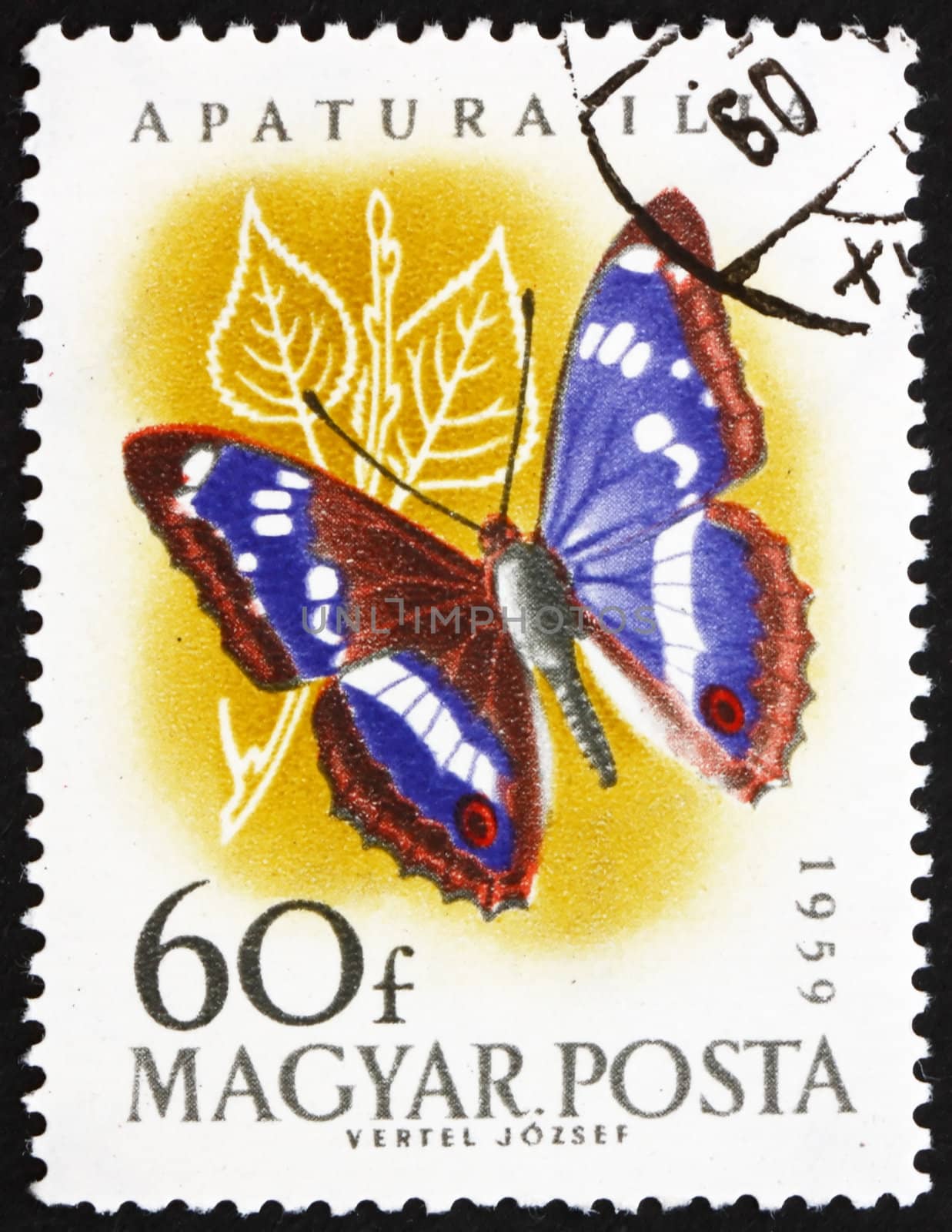 HUNGARY - CIRCA 1959: a stamp printed in the Hungary shows Leser Purple Emperor, Apatura Ilia, Butterfly, circa 1959