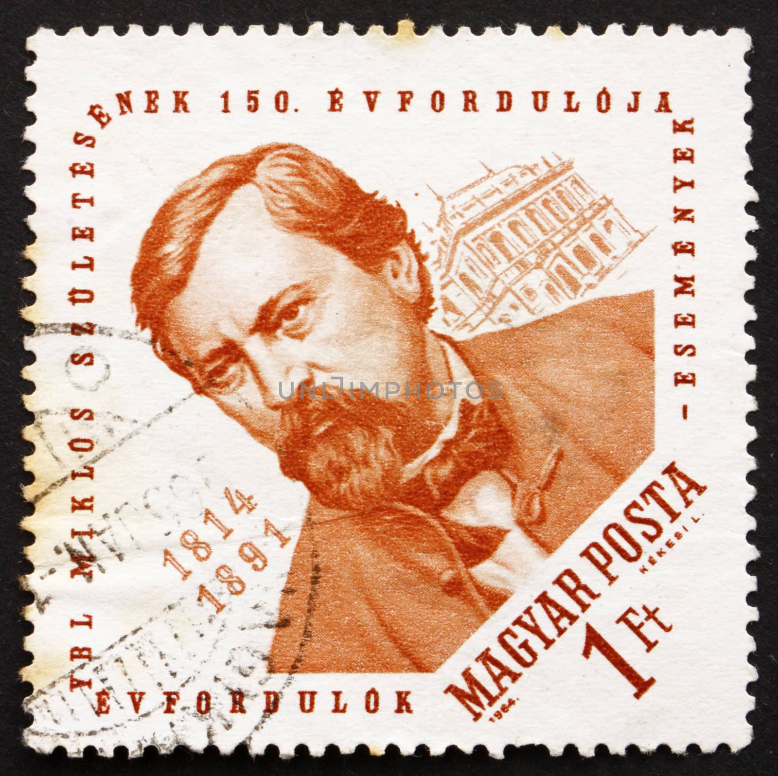 HUNGARY - CIRCA 1964: a stamp printed in the Hungary shows Architect Miklos Ybl and Budapest Opera, circa 1964