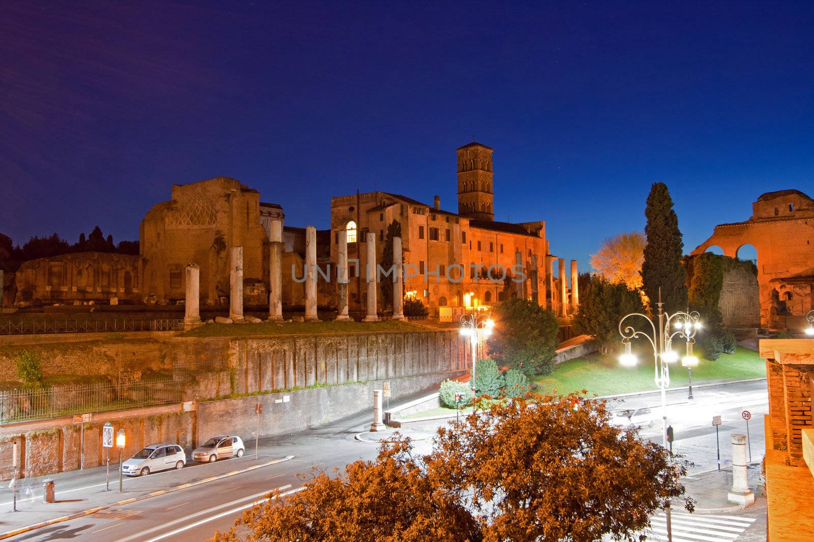 Roman Forum at dusk Rome Italy