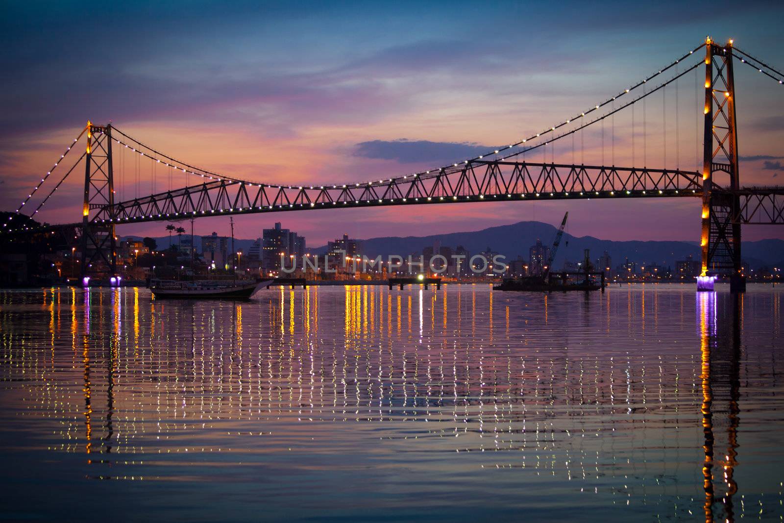 Hercilio Luz Bridge at Sunset by Daniel_Wiedemann