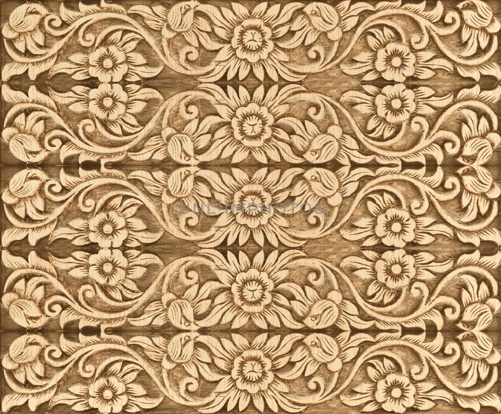 Pattern of wood flower carve as background
